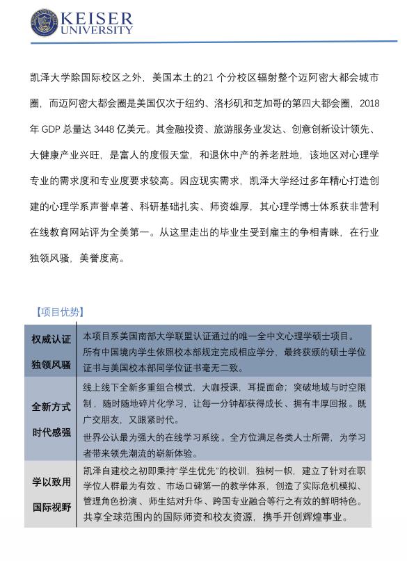 美国凯泽大学应用心理学硕士招生简章